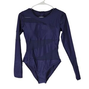 NWT NESY Rash Guard Swim Bodysuit Womens Small Navy Blue Mesh